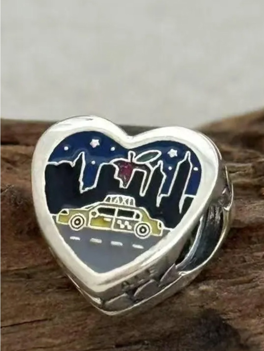 Heart Skyline Taxi Enamel Charm - Yellow & Navy